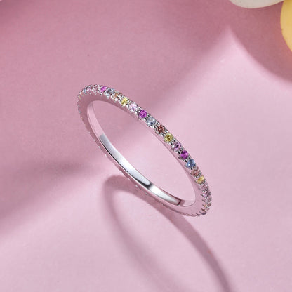 [Vivid Aurora]Ornate Colorful Round Cut Tennis Ring