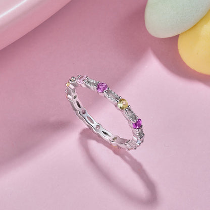 [Vivid Aurora]Sparkling Colorful Round Cut Tennis Ring