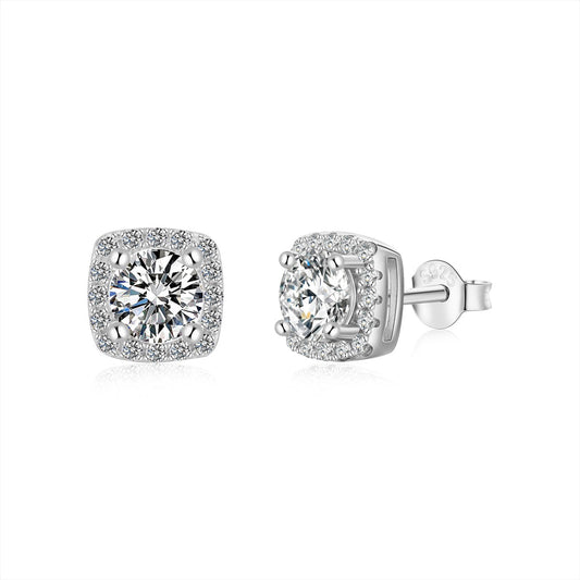 [Vivid Aurora]Classic Round Center Stone Stud Earrings