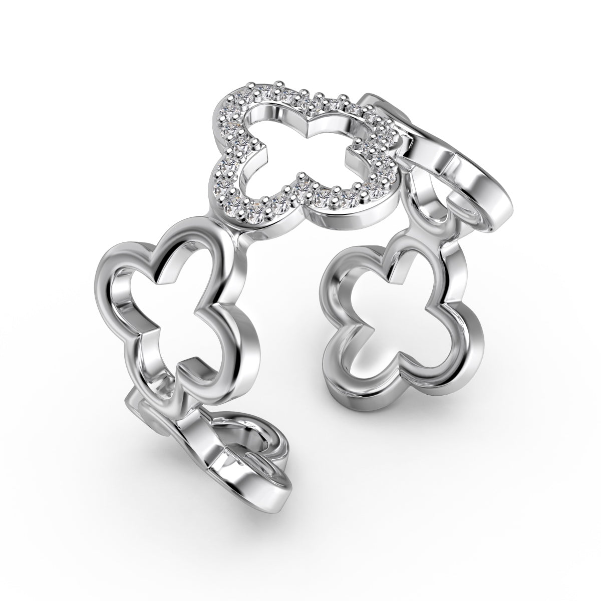 [Vivid Aurora]Hollow Design Four-Leaf Clover Flower Shape Ring